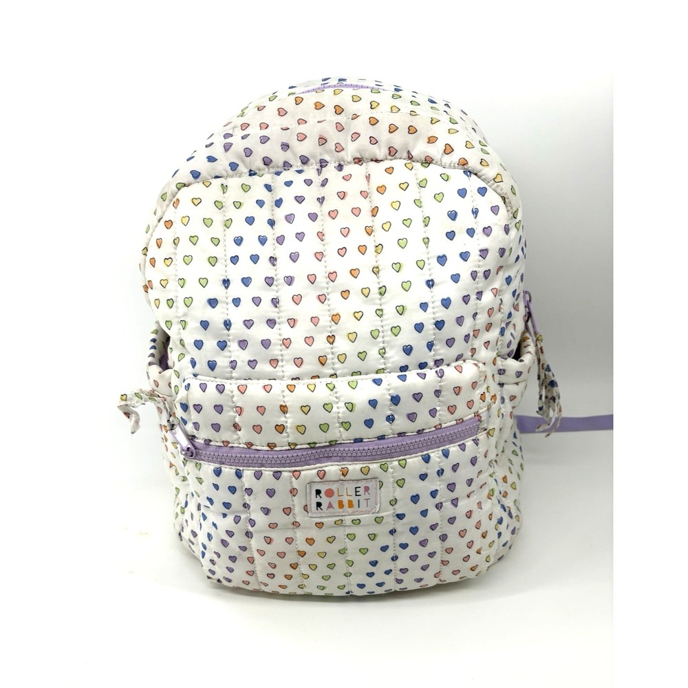 Roller Rabbit Multicolor Heart Backpack School Travel Bookbag 18x17x15